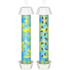 Qualirey 2 Pcs Sticky Fly Trap Fly Stick with Hanging Hook Adhesive Flying Catcher for Indoor Outdoor Trap Houseflies and Flying Insects Mosquito Bee Wasp Moth (Camouflage Style)