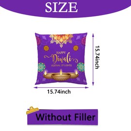 Oringaga 2PCS Diwali Decorations for Home Throw Pillow Cover Indian Happy Diwali Party Favors Supply Peacock Diya Cushion Cover Pooja Hindu Festival of Lights 15x15 Size(Without Filler)