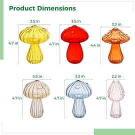6 Pcs Mushroom Glass Propagation Stations, High Borosilicate Hydroponic Planters, Cute Indoor Vases for Home Decor