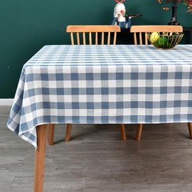 Yofori Heavy Duty Cotton Blend Table Cloth for Square Tables Checkered Tablecloth for Kitchen Dinning Tabletop Decoration (Sky Blue, 135 x 135 cm)