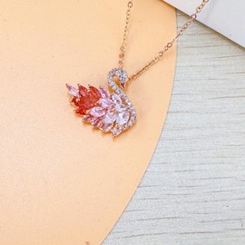 IMINI Crystal Swan Pendant Necklace for Women Girls Cute Bird Charms Drop Link Chains Adjustable Choker Necklace Delicate Fashion Birthday Holiday Party Christmas Jewelry Gifts (Rose Gold, Red CZ)
