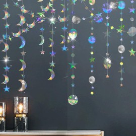 nalaina Garland, Star-shaped Ornament, Set of 2, Round Shape, Star, Dot Paper, Starry Moon Decoration, Paper Garland, Glitter, Birthday, Party, Event, Store, Decoration, Kindergarten, Wedding, Photography Tools, Backdrop, Ornament, 23.6 ft (8 m) Length, Silver