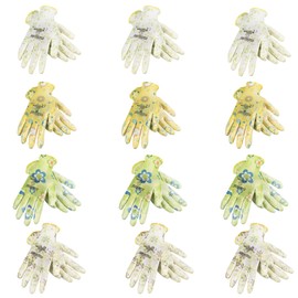 JORESTECH Safety Gardening Gloves Polyester Knitted Fiber with Nitrile Coating Bonita Flower Print Pack of 12 GD-08 (Size 9-L)