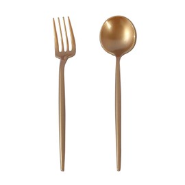 Balsa Circle 50 Gold Disposable Silverware Plastic Dessert Forks Spoons Party Event Reception Catering Tableware Decorations Supplies