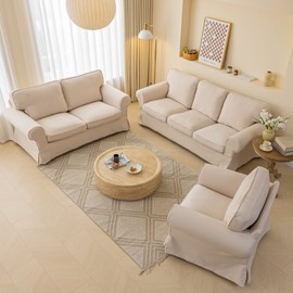 JADE POKE Beige Ektorp Loveseat Cover Custom Made Compatible for IKEA Ektorp 2-Seat Sofa Cover, Linen Style Waterproof Ektorp Loveseat Cover, 5 Pieces