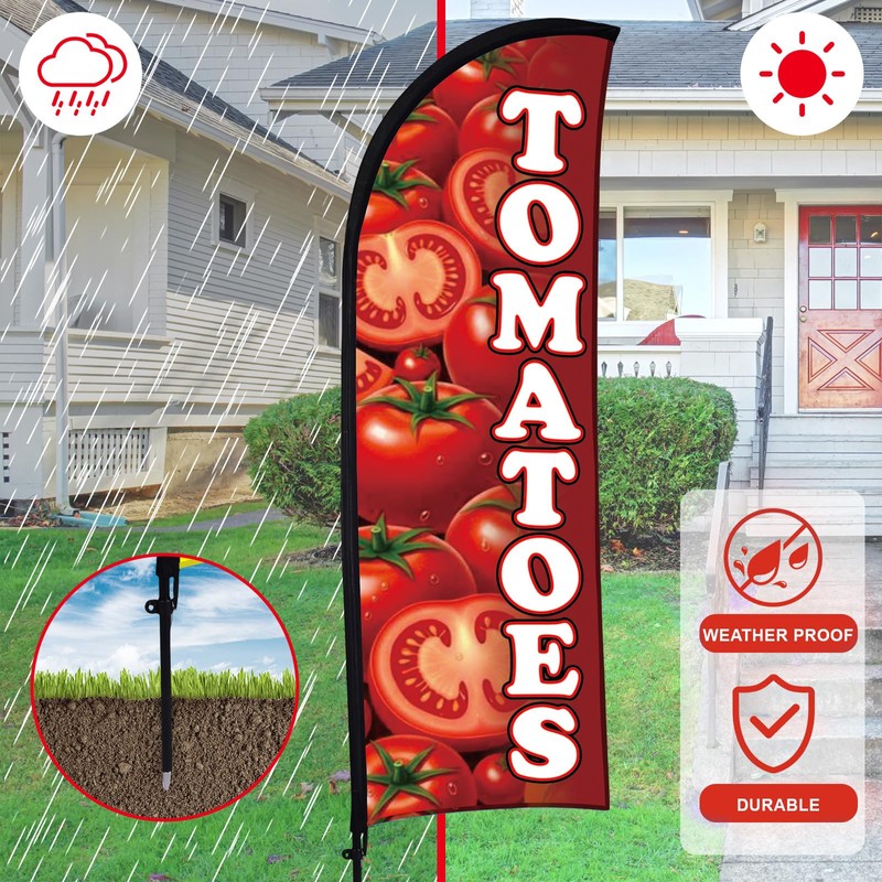 Buryeah 2 Sets Tomatoes Feather Flag Kit 7ft Tomatoes Fruit