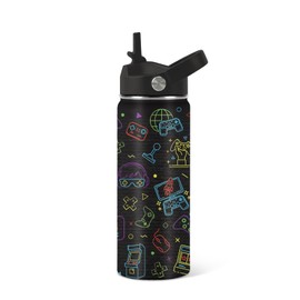 Gamer Water Bottle for Kids Boys 18 oz Kids Insulated Water Bottle with Straw, Back to School Gifts Gaming Cup for Teen Boys Gamer Christmas Birthday Travel Stainless Steel Leak Proof Sport Waters Cup