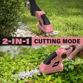 SOYUS Cordless Hedge Trimmer, 2 in 1 Electric Hedge Trimmers & Grass Shears, 7.2V Lightweight Shrub Trimmer Cordless with Battery and Charger, Ideal for Garden, Yard and Lawn - Pink
