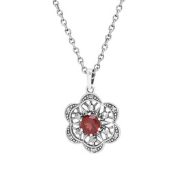 Esse Marcasite Sterling Silver Garnet & Marcasite Flower Necklace
