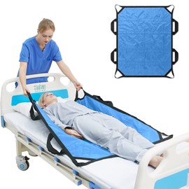 TINFAU 45" x 36" Positioning Bed Pad with Handles Washable Draw Sheets for Hospital Bed Ridden Patient Clothes Waterproof Glide Sheets for Patients Moving Pad for Lifting &Transfer Sheet, Light Blue