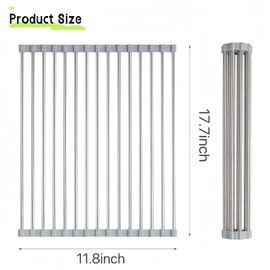 Sayehuanye Roll Up Dish Drying Rack Over The Sink Kitchen Roll Up Sink Drying Rack, Kitchen Dish Rack Stainless Steel Wire Dish Drying Rack for Kitchen Sink Counter Storage (Grey 17.7" x 11.8")