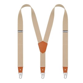 DEOBOX Suspenders for Men Heavy Duty Snap Hooks with 1.4 Inch Elastic Straps Y-Back Adjustable 47" Khaki