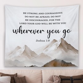 MNASAIOO Christian Mountian Lord Wall Tapestry Hanging for Bedroom, Bible Verse Scripture Joshua 1:9 Tapestries, Watercolor Religious Wall Decor Banner for Living Room Prayer Room Church 50x60in