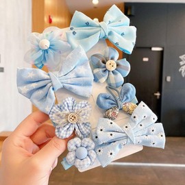 YC-GREHUN Children's Bow Hair Clips Little Girl Hair Clips Baby Girl Hair Accessories Cute Bow Girls Hair Accessories Fabric Headwear（Blue）
