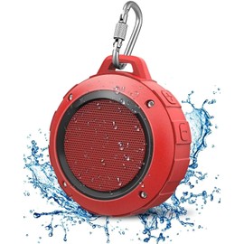 Kunodi Bluetooth Shower Speaker with IPX7 Waterproof, Crisp Clear Sound, True Wireless Stereo, Clip Portable for Pool Beach Boat Kayak Float Golf, Red