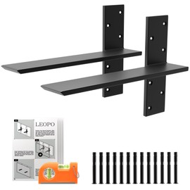 LEOPO 14"Lx2.5"W 2 Pack Free Hanging T Shelf Bracket, 3/8" Thick Countertop Support Brackets, Heavy Duty Knee Wall Hidden Floating Countertop Bracket for Cabinets, washbasin, Bench Seats,Vanities