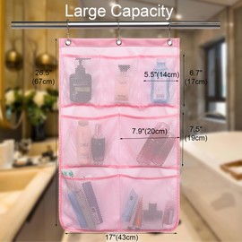 GYEUKHAM Hanging Mesh Shower Caddy for Bathroom - Quick Drying Portable Shower Organizer with Multiple Pockets for Soap,Shampoo and Cruise Ship Essentials - Space-Saving Bathroom Storage,Pink