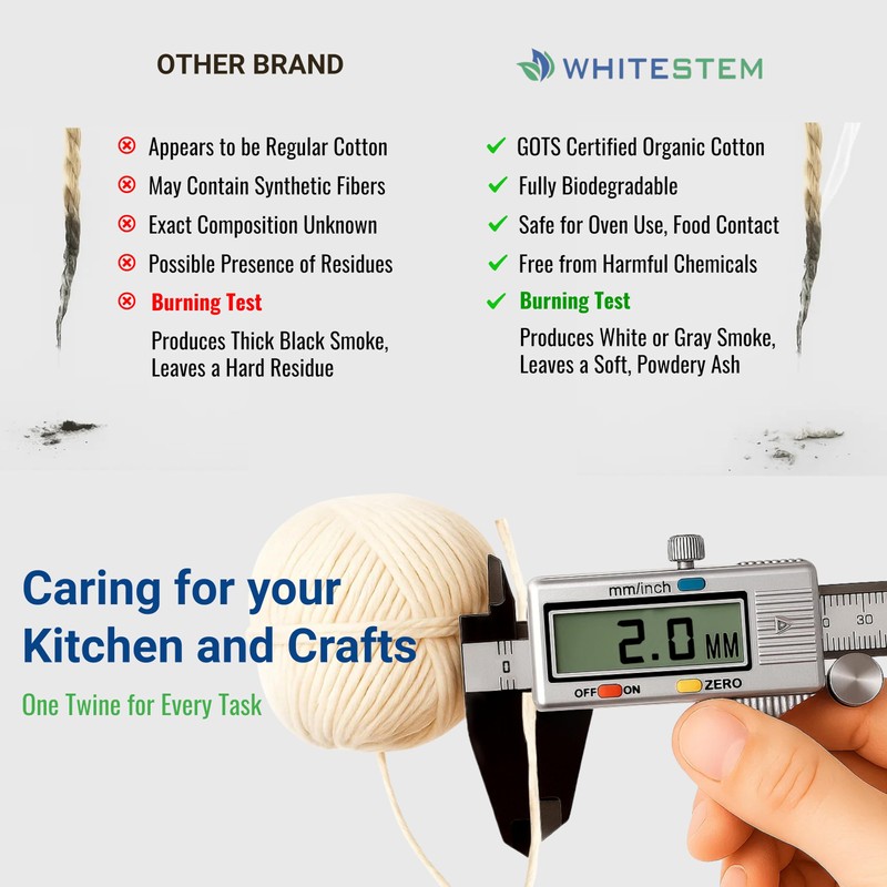 WHITESTEM Organic Butchers Twine –1000 Feet 16 PLY Strong Cotton