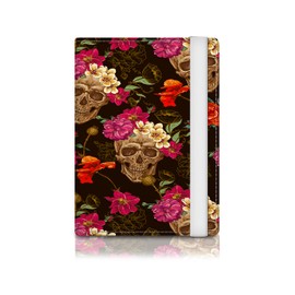 ATJFKIXL Passport Holder for Travel Essentials, RFID Premium Leather Passport Wallet Cover Case for Travel Must Haves Accessories, Passport Book Holders for Women and Men, Cool Flowers Skulls, Modern