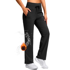 SANTINY Women's Fleece Lined Pants 29" Winter Warm Sweatpants Water Resistant Snow Ski Hiking Pants with Zipper Pockets (Black_L)