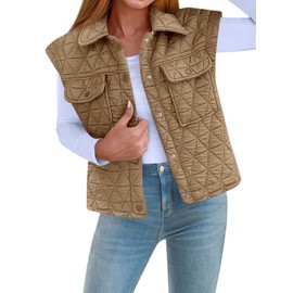 Cicy Bell Womens Lightweight Quilted Vests Cargo Button Down Cropped Sleeveless Jackets Fall Loose Fit Gilets with Pockets