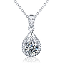 PINAIDYINS Moissanite drop style 1CT necklace, 925 sterling silver plated with 18k gold, D color perfect cut, ladies diamond necklace, with GRA certificate of authenticity (1CT, SD)