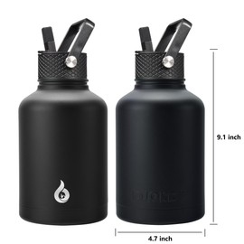 BJPKPK Insulated Water Bottles with Straw Lid, 50oz Large Water Jug, Stainless Steel Vacuum Bottles, Hot & Cold Thermo with 3 Lids and Paracord Handle, Black