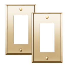 ENERLITES Decorator Switch Metal Wall Plate, Stainless Steel Outlet Cover, Corrosion Resistant, Size 1-Gang 4.50" x 2.76", Stainless Steel 201, 7731-PB-2PCS, Polished Brass, Gold, 2 Pack