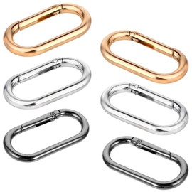 Piriuuo Pack of 6 Oval Spring Carabiner Hooks, Gold Black Silver Ring Carabiner Small Key Ring Mini Snap Hook Spring Split Rings for Key Chain, Bag, Jewellery, DIY Crafts