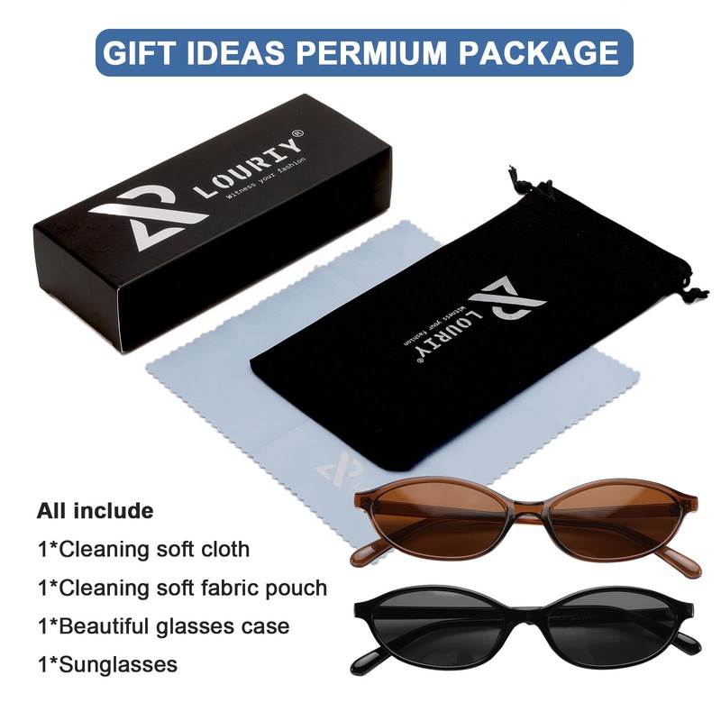 Louriy Retro Oval Cat Eye Sunglasses for Women 90s Sunnies