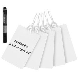 Slinzweo 100 Plastic Tags Water Proof Tags for Labeling Shipping Tags Security Tamper Seals Hanging Tags Writable Marker Ties Storage Tag with One Marker Pen (White)