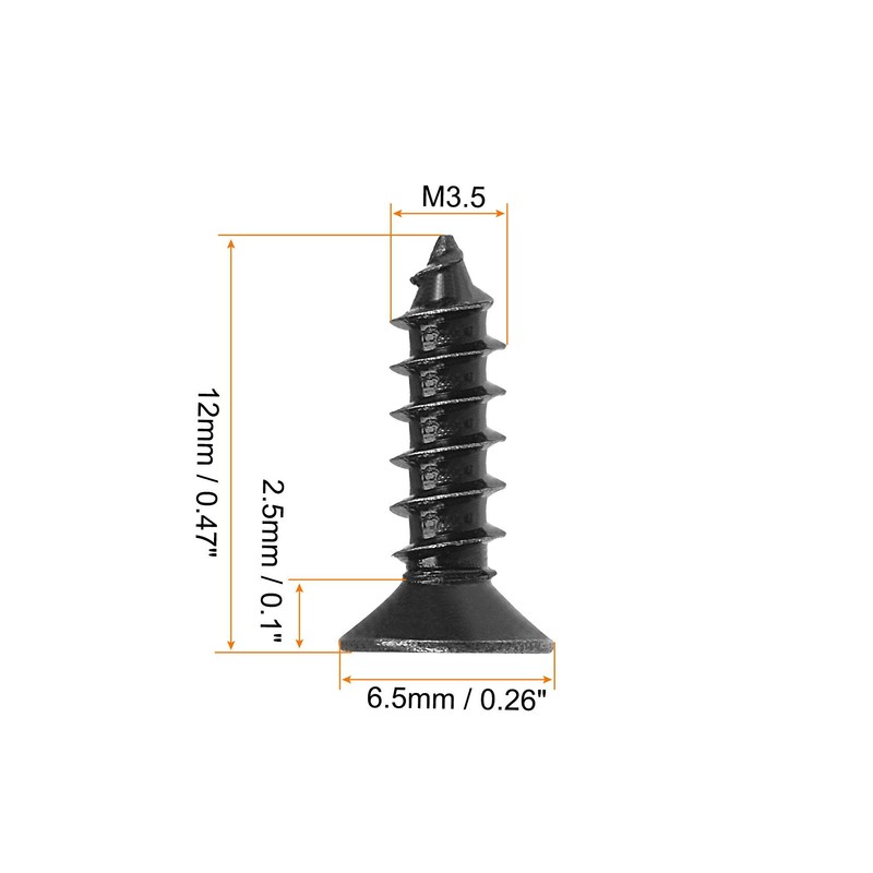 uxcell M3.5 x 12mm Wood Screws Phillips Flat Head Carbon