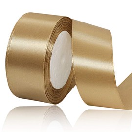 Solid Color Champagne Gold Satin Ribbon, 1-1/2 Inches x 25 Yards Fabric Satin Ribbon for Gift Wrapping, Crafts, Hair Bows Making, Wreath, Wedding Party Decoration and Other Sewing Projects
