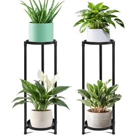 KHayRovies 2 Tier Tall Plant Stand Indoor, Black Corner Tiered Round Plant Stand for Outdoor Multiple Plants, Metal Flower Pot Stands Holders Plant Shelf Display Rack for Balcony Living Room Garden