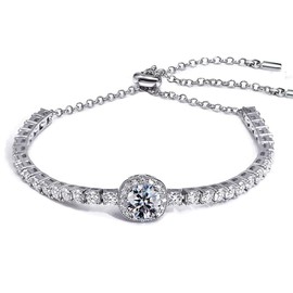 FEIKFEIZ Moissanite Tennis Bracelet, 2CT 8mm Laboratory Cultured Moissanite Diamond 925 Silver with 18K White Gold Plated Adjustable Women's Silver Bracelet Fashion Jewelry Gift, One size, Silver