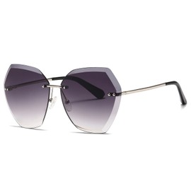 Kimorn Sunglasses For Women Oversized Rimless Diamond Cutting Lens Classic Sun Glasses k0534 (Silver&Gray)