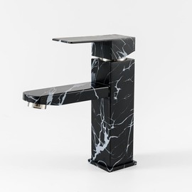 Marble Black Single Handle Bathroom Sink Faucet Suitable for 1 Holes, Stainless Steel Vanity Faucet for Bathroom Sink with Water Supply Hoses 9/16