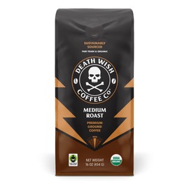 Death Wish Coffee, Organic and Fair Trade Medium Roast Ground Coffee, 16 Ounce (Pack of 1)