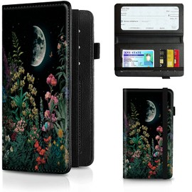 BREIDMKFM Checkbook Cover for Men and Women, Leather RFID Check Book Wallet With Credit Card Slots, Personal Duplicate Checks Holder With Pen Holder, Moonlit Garden Colorful Plants