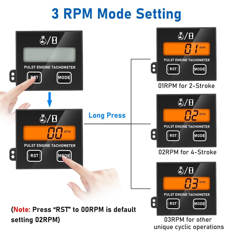 Linkstyle Small Engine Tachometer, Backlight Digital Tachometer Tach Gauge Meter