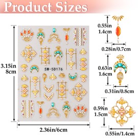 Winsyison 2 Sheet 5D Embossed Nail Stickers, Sun Moon Star Nail Decals, Spring Summer Self-Adhesive Manicure Supplies DIY Embellishments for Women
