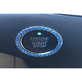 Bling Car Decor Crystal Rhinestone Car Bling Ring Emblem Sticker, Bling Car Accessories for Auto Start Engine Ignition Button Key & Knobs, Bling for Car Interior, Unique Gift for Women (Blue)