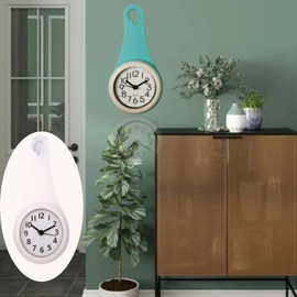 HERCHR Small Wall Clock, Bathroom Clock, Waterproof with Hooks for Bathroom, Kitchen, Bedroom (White)