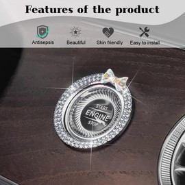 Car Push Start Button Cover Butterfly Bling Car Accessories for Women Crystal Rhinestone Engine Start Ring Decal Sparkling Car Interior Accessories for Women Key Ignition Knob Bling Ring Sticker