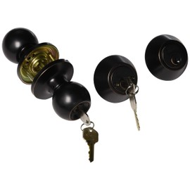 NU-SET Fremont Keyed Alike Entry Door Knob Lock and Double Cylinders Deadbolt Combo Oil Rubbed Bronze Finish, Keyway, 3-Pack (F-E-10B + 75010B)