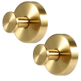 Picowe Suction Cup Hooks Stainless Steel Wreath Hanger Shower Wall Storage Hook Organizer for Hanging Tower Clothes Bags Keys Hats Decorations Wreath (Golden, 2PCS)