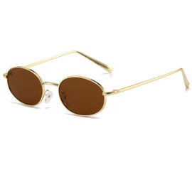Ggpyyon Retro Oval Sunglasses for Women and Men Classic Vintage 90s Hippie sunglasses Metal Frame Sun Glasses(Gold/Tea)
