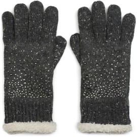 styleBREAKER warm gloves with rhinestone and fleece, winter knitted gloves, ladies 09010010, Colour:Mottled Dark Grey