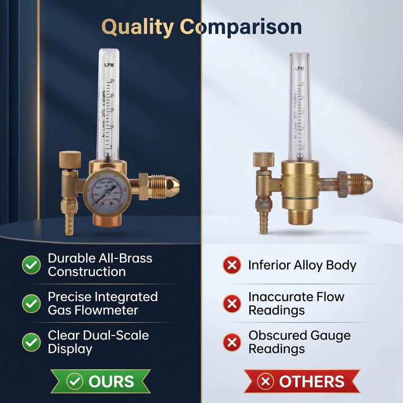 Regolatore Misuratore di Portata Argon con Manometro, PC + Ottone