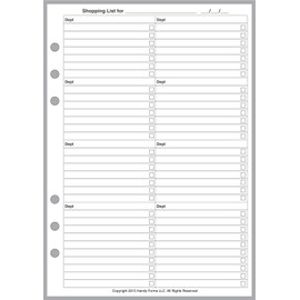A5 Size Shopping List, Sized and Punched for6-Ring A5 Notebooks by Filofax, Mulberry, Kikki K, TMI, and Others. Sheet Size 5.83" x 8.27" (148mm x 210mm)
